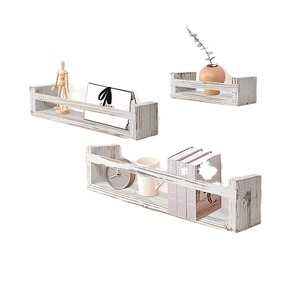 Wooden <b>Wall</b>-<b>Mounted</b> Storage Rack Rectangle White Solid Wood Country Style For Office Bathroom <b>Shelf</b> - Product Image 5