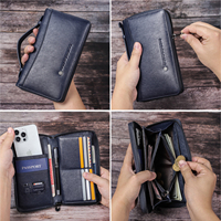 Dompet Lipat Portabel All in One Pria Kulit Asli Dompet Perjalanan Dengan Tempat Kartu, Pena, Ponsel, dan Paspor untuk Pria