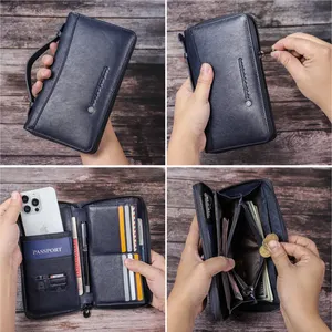 Tragbare All-In-One-Rechtsleder-Reise-Kartebeutel mit Karten-Stift Telefon-Reisepasshalter Brieftasche für Herren kleine Luxus-Handtasche