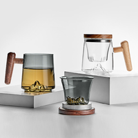 Tasse à thé filtre domestique Snow Mountain de grande capacité Infuseur en verre au design classique avec poignée en bois pour boire