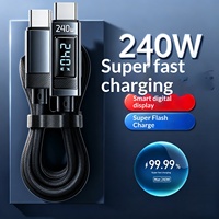 Kabel Pengisian Daya Super Cepat 240W dengan Layar Digital Real-time, Tipe-C, E-marker, dan Jalinan Nilon untuk Tablet