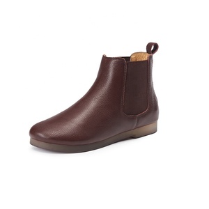 <strong>Women</strong> Genuine Leather Chelsea <strong>Boots</strong> <strong>Burgundy</strong> Flat Ankle <strong>Boots</strong> Casual Comfort Chinese Shoe Factory - Product Image 1