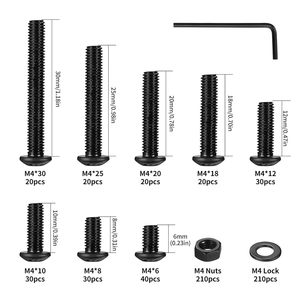 Kit de vis M4 630 pièces, vis à tête hexagonale, écrous, rondelles, tête ronde, acier allié 40Cr, oxydation noircissante - Product Image 2