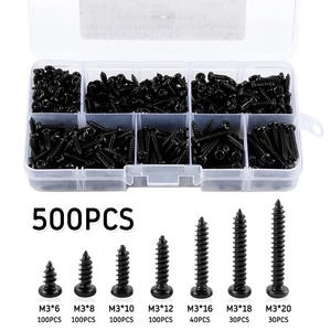 Tornillos autorroscantes negros M3 de cabeza redonda Phillips, juego de 500 tornillos métricos de acero al carbono para madera - Product Image 5