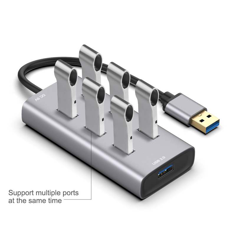 В наличии USB концентратор Сделано в Китае алюминиевый сплав оболочки 7 в 1 USB3.0 передачи данных 5 Гбит/с 7 портов USB 3,0 концентратор