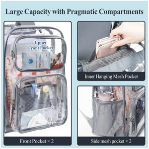 Transparent <b>Backpack</b> Large Capacity Waterproof PVC Unisex Student Bag With Interior Zipper Pocket - Product Image 2