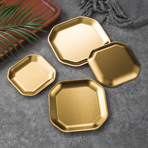 Gold Octagonal Serving Trays 304 Stainless Steel Korean Style Snack Dish <b>Plates</b> Set For Dessert Cold Dish - Product Image 1