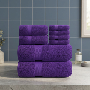 Ensemble de serviettes de bain ORCHID en coton violet avec bordure en dobby, à séchage rapide et écologiques pour la maison - Product Image 1