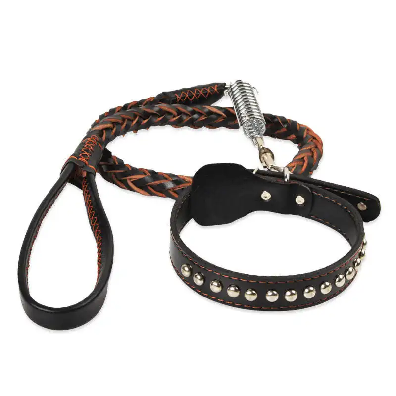 Pet Leather Dog Leash, Training & Walking Braided Dog Leash, Soft and Strong Leather Leash for Large and Medium Dogs