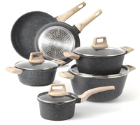 Ensemble de casseroles et poêles antiadhésives, batterie de cuisine, ensemble de cuisine à induction 10 pièces, revêtement en granit, nettoyage facile, poignée froide au toucher