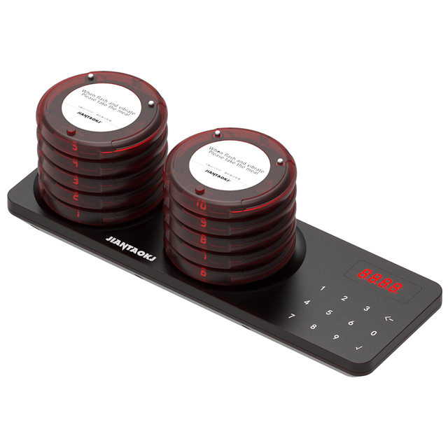 Wireless Restaurant Waiter Coaster Paging System 1 Keyboard 10 Pager 1 Charger Calling Service Buzzer Pager