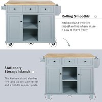 Îlot de cuisine moderne en bambou sur mesure avec 3 tiroirs, 6 étagères, table console mobile multifonctionnelle pour petit appartement