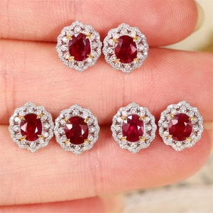 Pendientes Xinfly de Oro Puro 18k Au750 con Rubí Natural de Mozambique de 1.1ct y Diamantes de 0.24ct, Joyería de Moda - Product Image 2