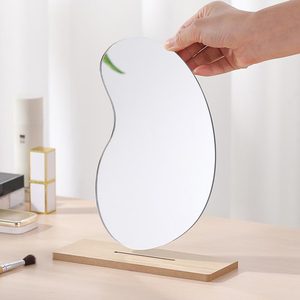 Fabrika sıcak tarzı masa masa çerçevesiz düzensiz dalgalı estetik akrilik makyaj makyaj masası aynası ahşap standı ile - Product Image 6