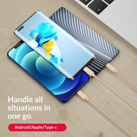 Câble de charge rapide 3-en-1 en nylon tressé pour téléphones mobiles Android et appareils Type-C