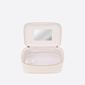 Quality Guarantee Ivory Knit Travel Vanity <b>Case</b> with Mirror and Top Handle for Women <b>Makeup</b> and Cosmetic Storage - Product Image 4