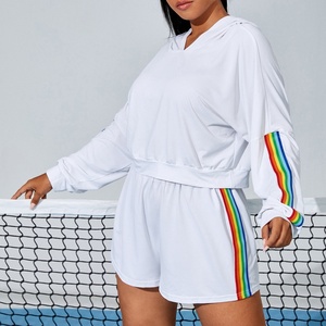 Plus Size Tennis Wear Set Side Striped Tape Patchwork <b>Design</b> Two Pieces Matching Clothing - Product Image 2
