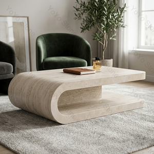 High <strong>End</strong> Modern Beige Travertine C Shape Coffee <strong>Table</strong> Luxury <strong>Storage</strong> <strong>Table</strong> for Small Apartment Living Room - Product Image 2