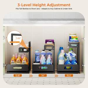 Lot de 2 organisateurs et rangements de salle de bain en métal, organisateur coulissant à 2 niveaux sous l'évier pour cuisine et salle de bain, noir - Product Image 6