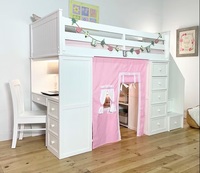 Lit superposé pour étudiant avec escalier, couleur bois naturel, structure métallique durable, design moderne, gain de place pour dortoir, appartement, chambre