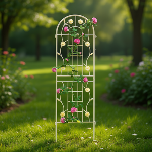 Treillis de jardin en métal 71" x 19.7" résistant à la rouille, support extérieur pour plantes grimpantes, blanc crème, style classique - Product Image 2