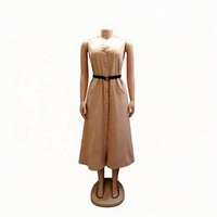 Robe chemise longue sans manches, coupe trapèze, unie, en polyester, col en V, boutonnée, mi-longue, été, grande taille pour femmes