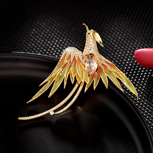 14K Banhado A Ouro Cubic Zirconia Phoenix Broche Luz Luxo High-End Estilo Chinês para Casamento Festa de Noivado Brass Gift - Product Image 6