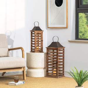 Soporte de linterna de madera rústica Diseño elegante con asa de transporte fácil para decoración interior Ambiente de jardín e iluminación navideña - Product Image 1