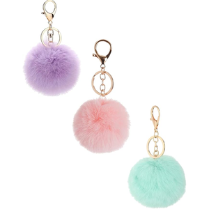 Collection de <span class=keywords><strong>porte</strong></span>-clés pompons moelleux 8 pièces, boules de fourrure douce en peluche, accessoires décoratifs pour sacs à main pour femmes, pack varié multi-designs - Product Image 1