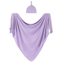Grande couverture d'emmaillotage tricotée en jersey pour bébé, couverture de réception extensible douce pour nouveau-nés avec ensemble de chapeau