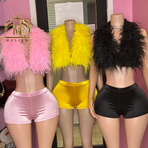 2025 nuovi arrivi pantaloncini da donna <span class=keywords><strong>Sexy</strong></span> Set Top e Shorts in pelliccia sintetica 2 pezzi Set da donna <span class=keywords><strong>Sexy</strong></span> due pezzi in pelliccia - Product Image 3