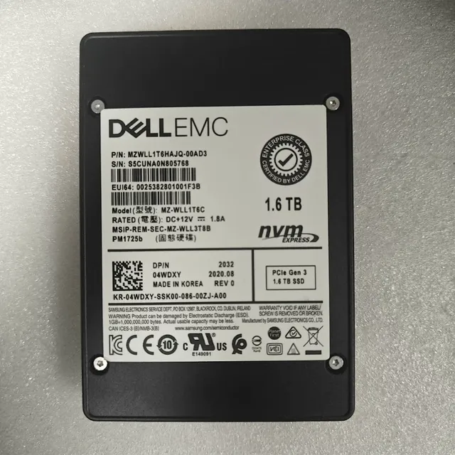 04WDXY 1.6TB PM1725b NVME U2 Internal Desktop SSD MZWLL1T6HAJQ-00AD3 Used Refurbished