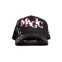Casquettes de baseball sportives réglables 5 panneaux en daim noir à visière, doublure satinée, haute qualité, modèle Gorras Gallo Fino X Tito Double P, marque Marca