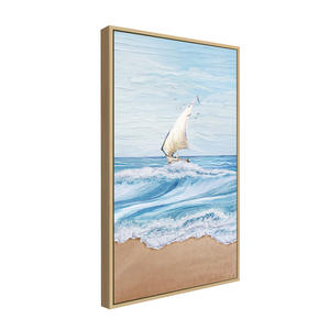 Moderno minimalista mare pittura a olio a getto d'inchiostro Texture barca a vela paesaggio per soggiorno o ristorante tela di supporto - Product Image 4