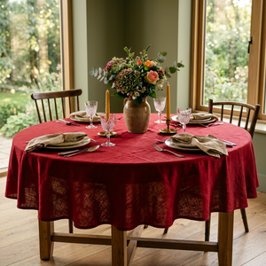 Mantel Rectangular Rojo Arándano 100% Algodón Bordado a Mano Personalizado Estilo Geométrico Clásico para Hogar, Exteriores, Bodas, Fiestas y Banquetes - Product Image 2