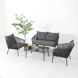 Ensemble de salon de jardin moderne en acier et corde, 4 pièces, pour jardin et cour - Product Image 1