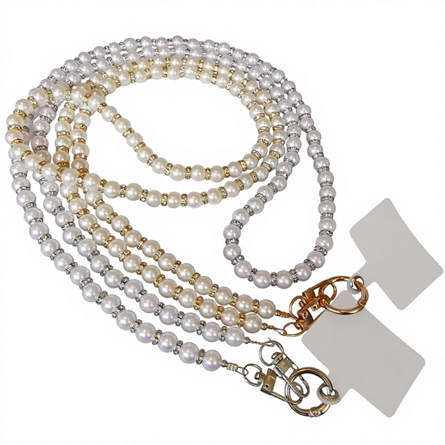 Deepeel BB-016 120cm Elegant Faux Pearl Beaded Phone Lanyards Alloy Clasp Neck Strap for DIY Mobile Phone Accessories Chains