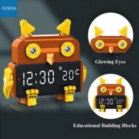 286pcs Blok Bangunan Jam Alarm Burung Hantu Edukatif Kreatif dari Plastik ABS, Set Mainan Konstruksi DIY untuk Merakit, Unisex, Semua Usia
