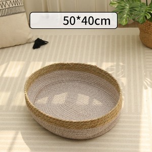 Lit rond tissé pour <span class=keywords><strong>chat</strong></span>, vente en gros d'usine, <span class=keywords><strong>panier</strong></span> rafraîchissant d'été pour <span class=keywords><strong>chat</strong></span> avec coussin, lit mignon pour chaton d'intérieur - Product Image 3