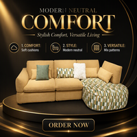 Canapé d'angle moderne en lin-coton couleur moutarde, canapé modulaire en forme de L avec ottoman et coussins, tissu écologique, meubles de salon