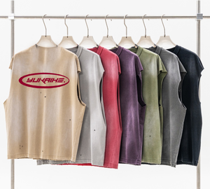 Débardeur oversize en coton 285G, streetwear vintage, usé, vêtements d'été <span class=keywords><strong>sans</strong></span> manches, t-shirts pour hommes - Product Image 1