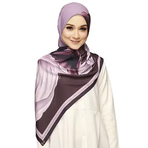 S-Factory Outlet New Luxury Satin Printed Scarf Ladies Fashion Ethnic Style Scarf Malaysia Hijab Custom Shawl Headband