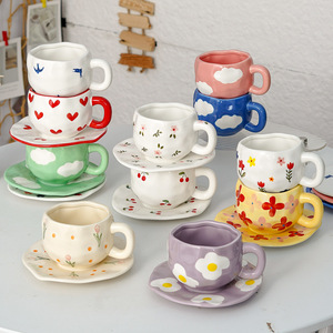 Juego de Taza y Platillo de Café para Comercio Exterior, Estilo Ins, Fresco y Lindo, Taza de Cerámica Pintada a Mano y Tejida a Mano para Té de la Tarde - Product Image 1
