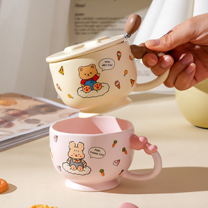 High Value Cartoon Ceramic <b>Mug</b> with Lid Cute Student Couple and Girl Souvenir Coffee Cup Dinnerware <b>Sets</b> - Product Image 3