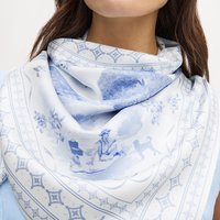 Foulard carré en soie satinée bleu Toile de Jouy 90x90cm, motif arbre vintage, pour femme, bandana, logo personnalisé acceptable, vente en gros