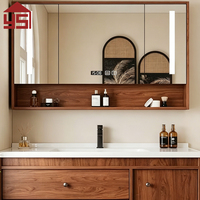 Meubles de salle de bain personnalisables en bois de noyer, durables, en bois massif, vente en gros, miroir LED anti-buée avec rangement