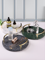 Plateau de luxe en marbre vert et blanc avec poignées dorées pour table basse et décor de salon