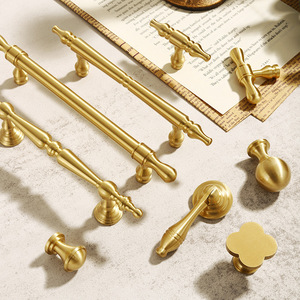 Solid Brass Cabinet Door Handle Single Hole Gold Color Lever Style Minimalist Design For Drawer Wardrobe Furniture Hardware - Product Image 3