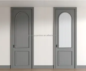 LONGXUAN इंटीरियर किचन लकड़ी सरल डिजाइन आधा टेम्पर ग्लास दरवाजा डिजाइन लकड़ी का सिंगल डोर डिजाइन ग्लास पेंट्री दरवाजा