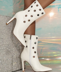 Bottines à talons hauts ajourées pour femme, en cuir PU blanc, avec fermeture éclair, style stiletto, collection automne 2025 - Product Image 4